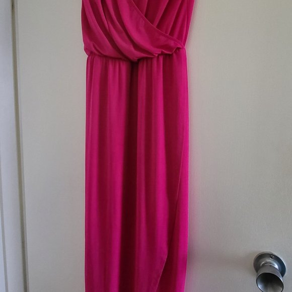 Sheike - Maxi Grecian-style Hot Pink Wrap Dress - Size 8 - Picture 2 of 4